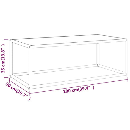 sofabord 100x50x35 cm hvidt marmorglas sort