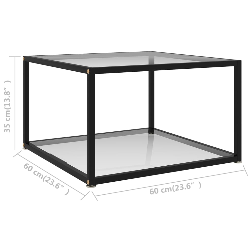 sofabord 60x60x35 cm hærdet glas transparent