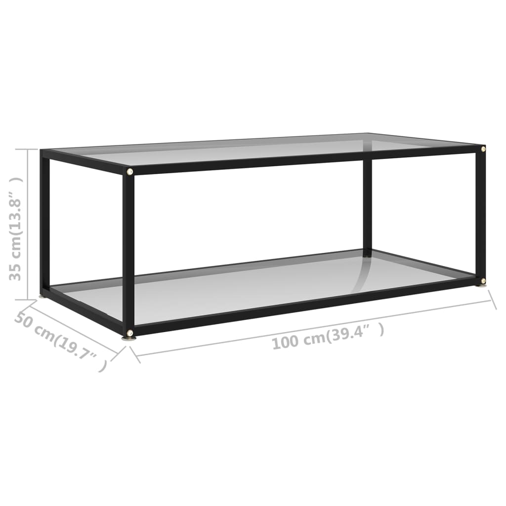 sofabord 100x50x35 cm hærdet glas transparent