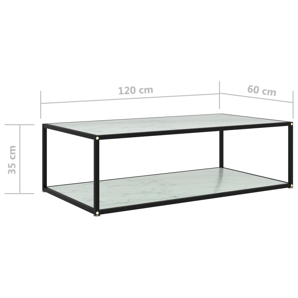 sofabord 120x60x35 cm hærdet glas hvid