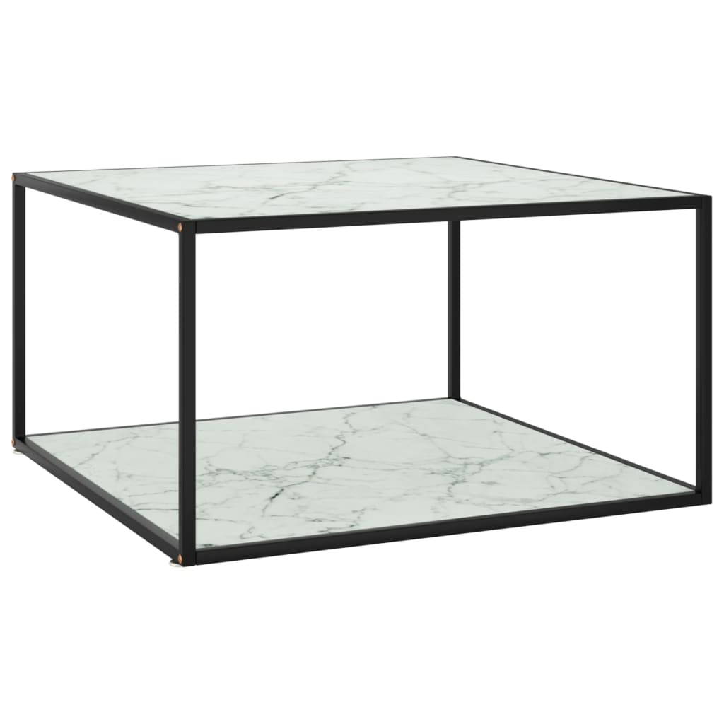 sofabord 90x90x50 cm hvidt marmorglas sort