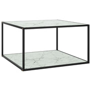 sofabord 90x90x50 cm hvidt marmorglas sort