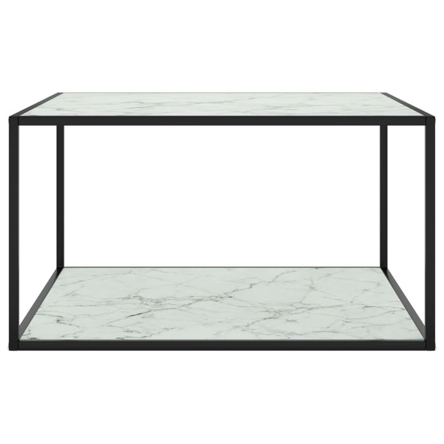 sofabord 90x90x50 cm hvidt marmorglas sort
