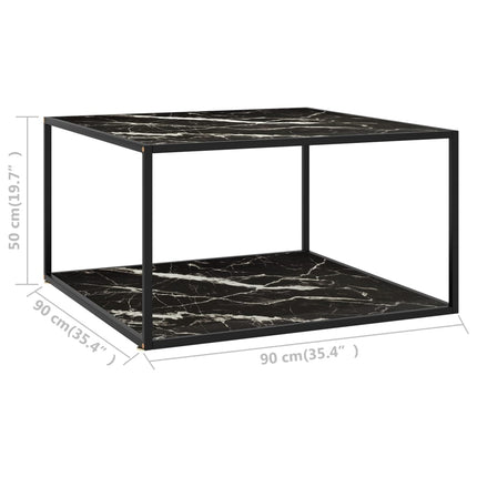 sofabord 90x90x50 cm marmorglas sort