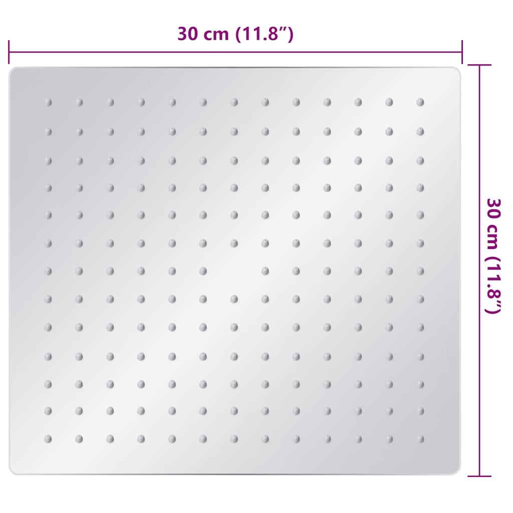 regnbrusehoved 30x30 cm firkantet rustfrit stål 304