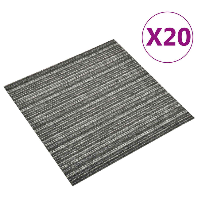 Tæppe 20 stk. Stribet antracit 50 x 50 cm 100% Polypropylen