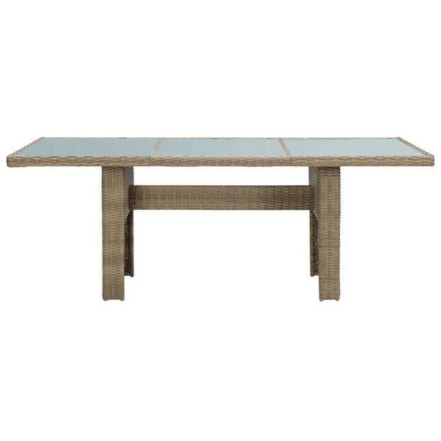 havebord 200x100x74 cm glas og polyrattan brun