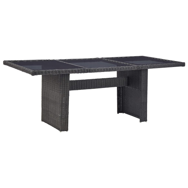 havebord 200x100x74 cm glas og polyrattan sort