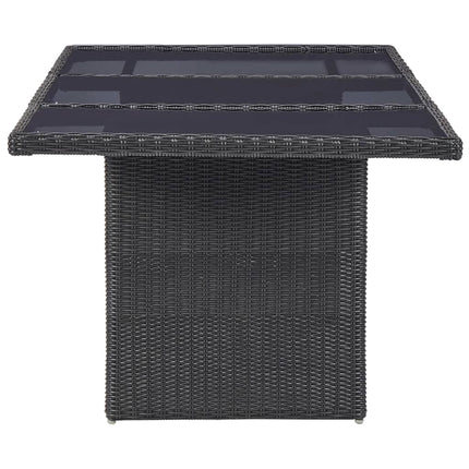 havebord 200x100x74 cm glas og polyrattan sort