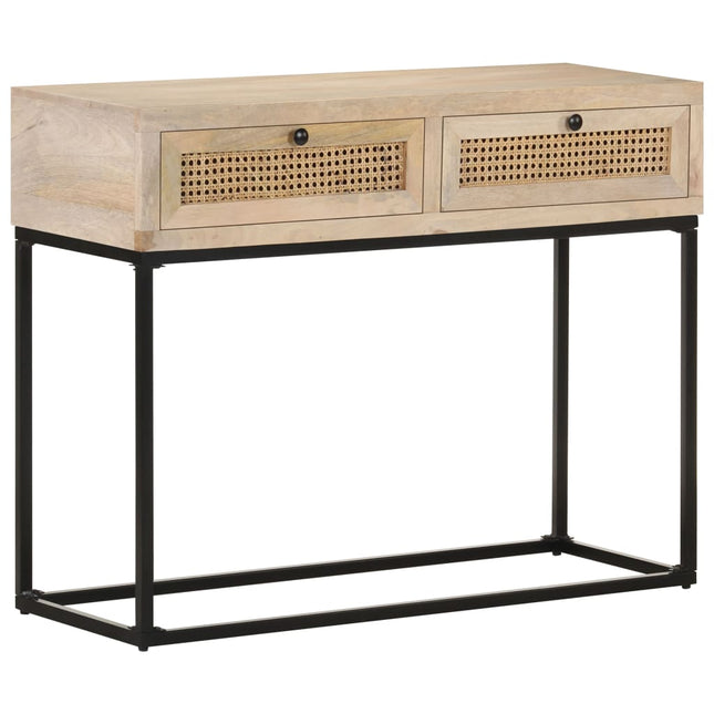 konsolbord 100x35x76 cm massivt mangotræ og naturlig rørflet