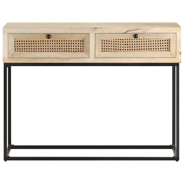 konsolbord 100x35x76 cm massivt mangotræ og naturlig rørflet