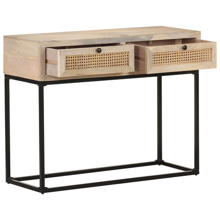 konsolbord 100x35x76 cm massivt mangotræ og naturlig rørflet