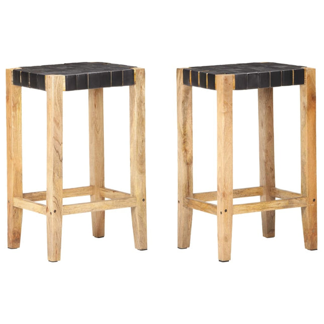 barstole 2 stk. 75 cm ægte skind sort