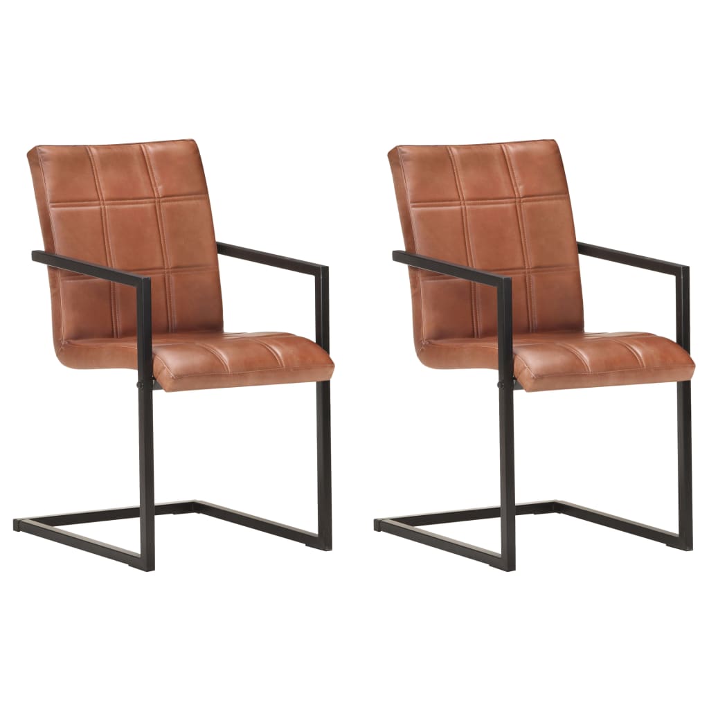 spisebordsstole med cantilever 2 stk. ægte læder brun