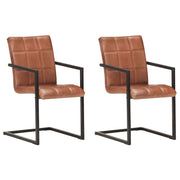 spisebordsstole med cantilever 2 stk. ægte læder brun