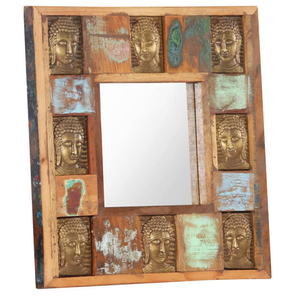 spejl med buddha-billeder 50x50 cm massivt genbrugstræ
