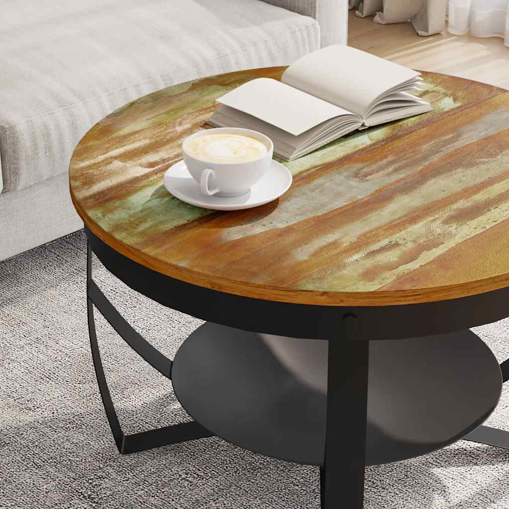 sofabord Ø68x43 cm massivt genbrugstræ