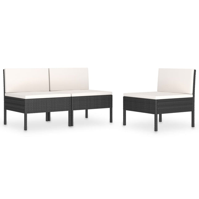 havestole 3 stk. med hynder polyrattan sort