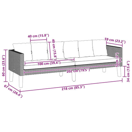 3-personers havesofa med hynder polyrattan sort