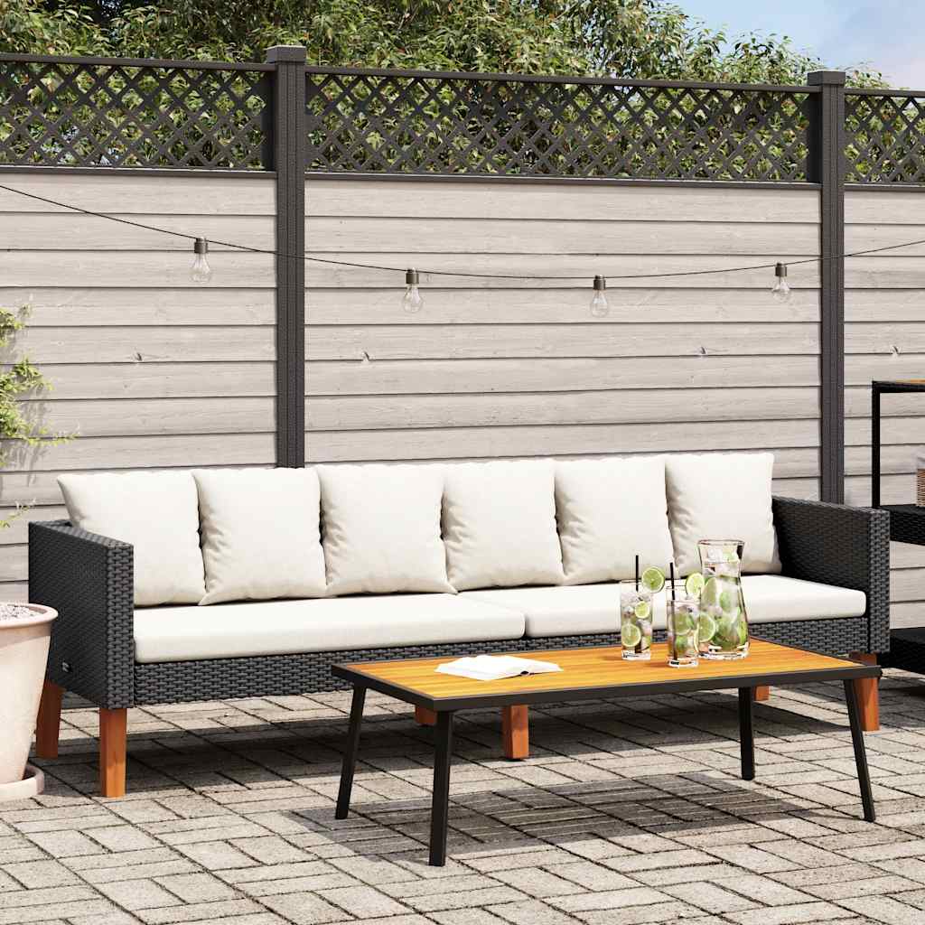 3-personers havesofa med hynder polyrattan sort billede