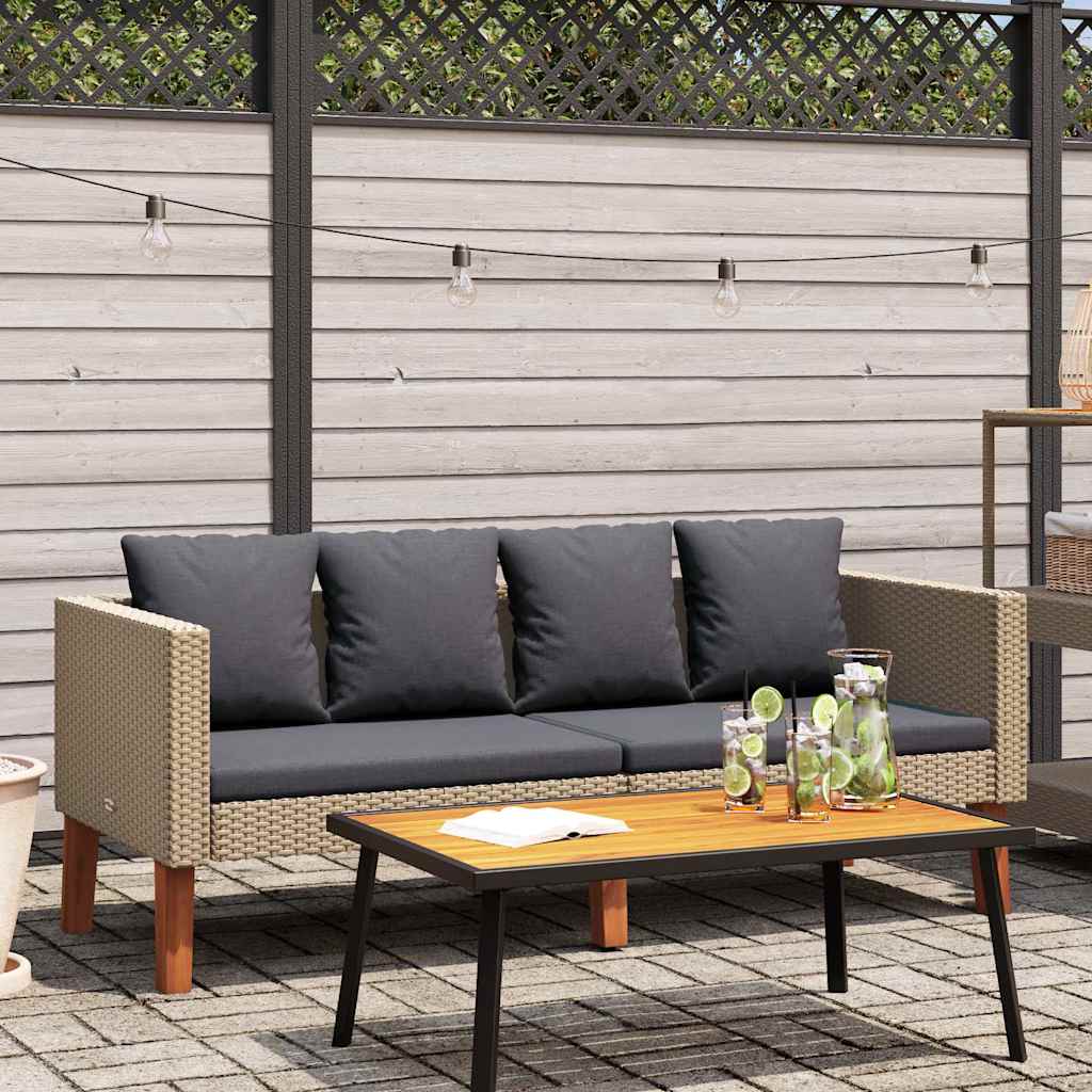 2-personers havesofa med hynder polyrattan beige billede
