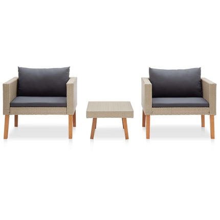 haveloungesæt 3 dele med hynder polyrattan beige