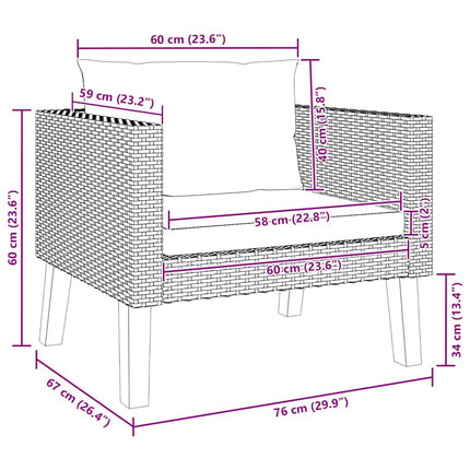 1-personssofa med hynder polyrattan sort