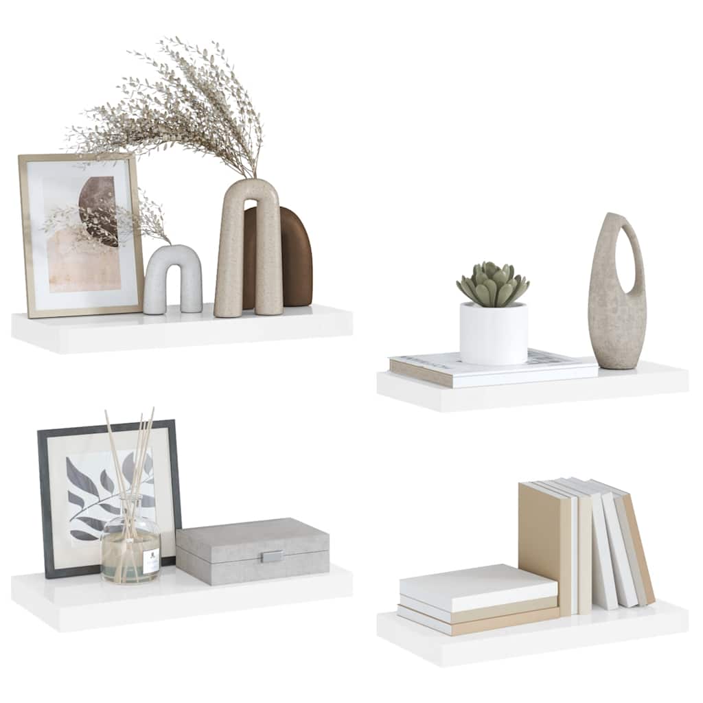 væghylder 4 stk. 50x23x3,8 cm MDF hvid højglans