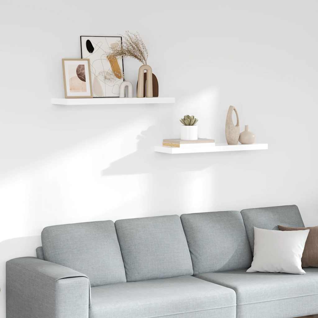 væghylder 2 stk. 80x23,5x3,8 cm MDF hvid højglans