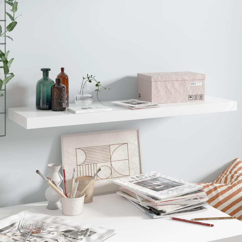 væghylde 90x23,5x3,8 cm MDF hvid højglans