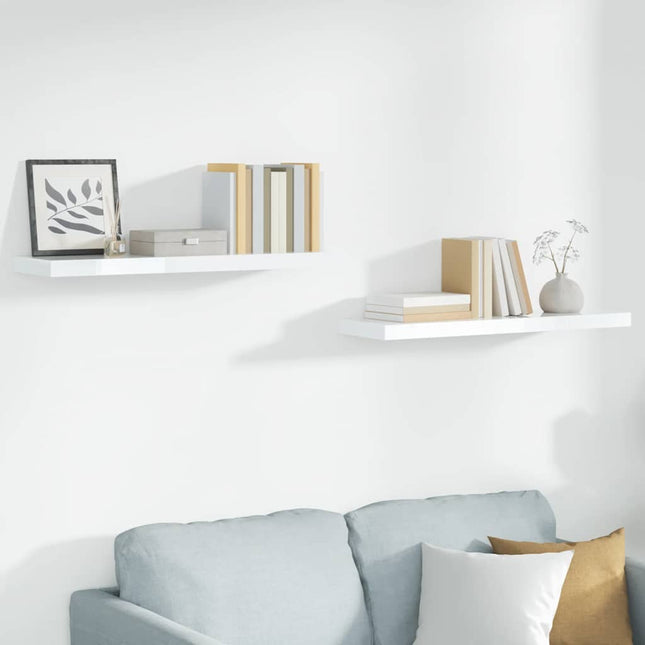 væghylder 2 stk. 90x23,5x3,8 cm MDF hvid højglans
