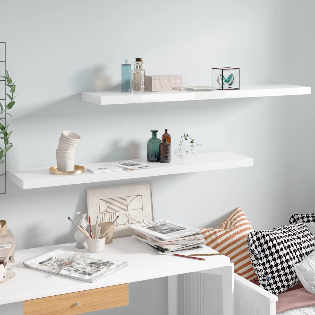 væghylder 2 stk. 120x23,5x3,8 cm MDF hvid højglans