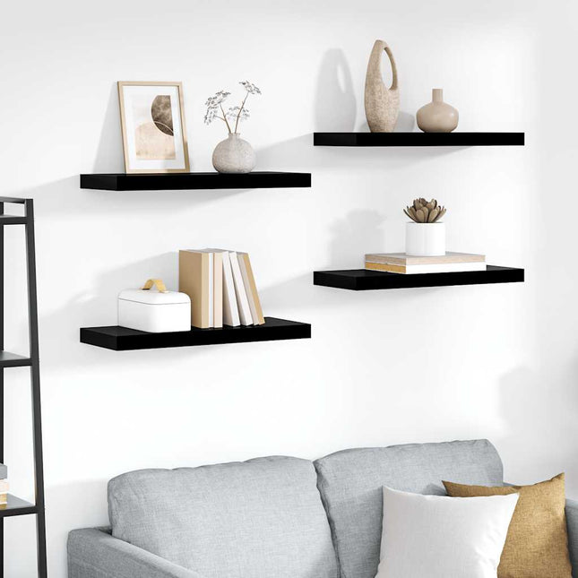 væghylder 4 stk. 60x23,5x3,8 cm MDF sort højglans