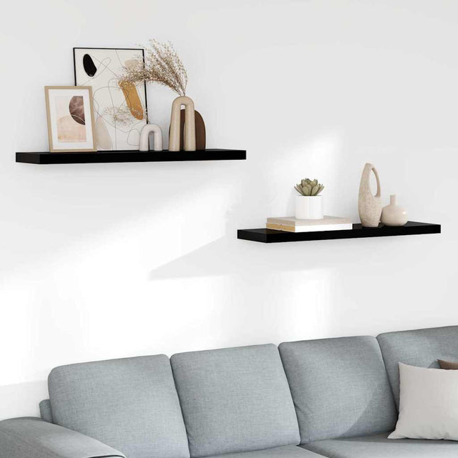 væghylder 2 stk. 90x23,5x3,8 cm MDF sort højglans