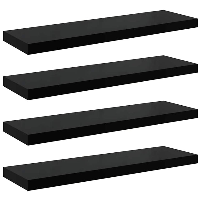 væghylder 4 stk. 90x23,5x3,8 cm MDF sort højglans