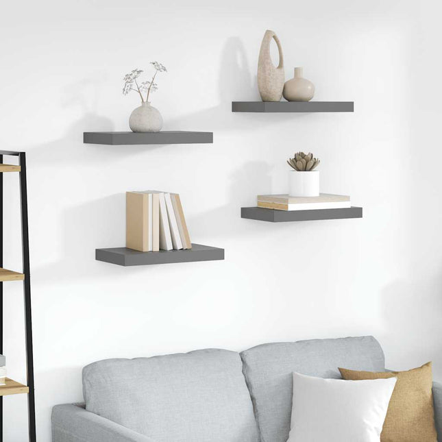væghylder 4 stk. 40x23,5x3,8 cm MDF grå højglans