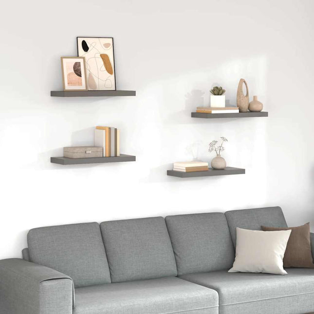 væghylder 4 stk. 60x23,5x3,8 cm MDF grå højglans