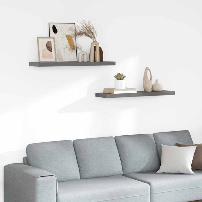 væghylder 2 stk. 90x23,5x3,8 cm MDF grå højglans