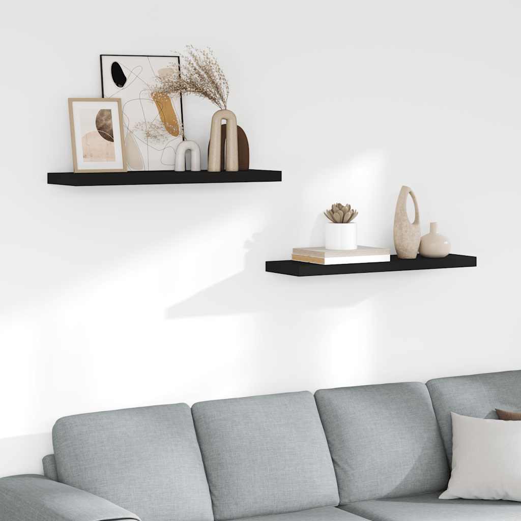 væghylder 2 stk. 80x23,5x3,8 cm MDF sort