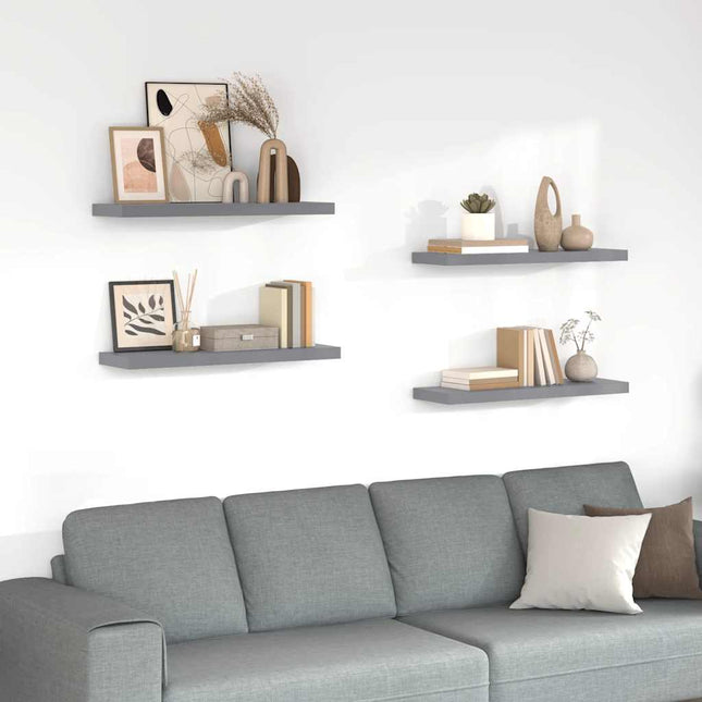 væghylder 4 stk. 80x23,5x3,8 cm MDF grå