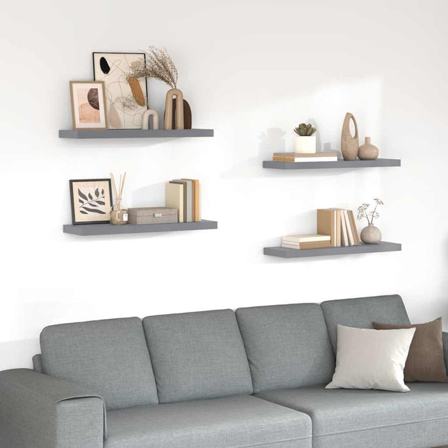 væghylder 4 stk. 80x23,5x3,8 cm MDF grå
