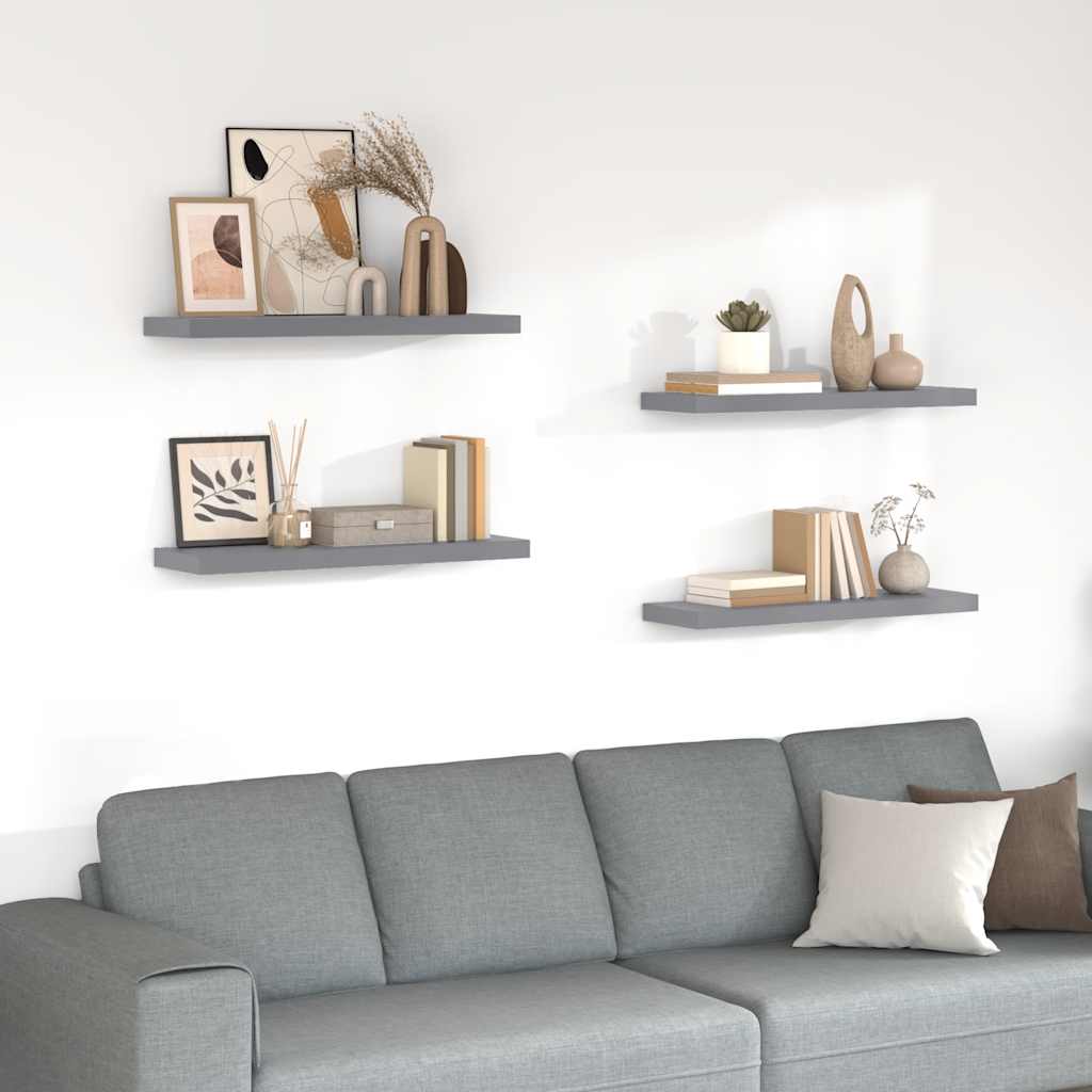 væghylder 4 stk. 80x23,5x3,8 cm MDF grå