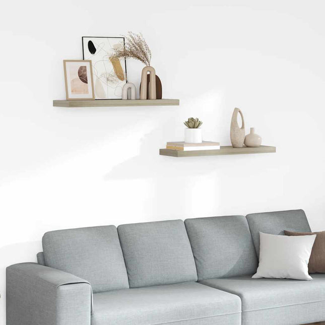 væghylder 2 stk. 80x23,5x3,8 cm MDF egetræsfarve