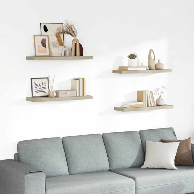 væghylder 4 stk. 80x23,5x3,8 cm MDF egetræsfarve