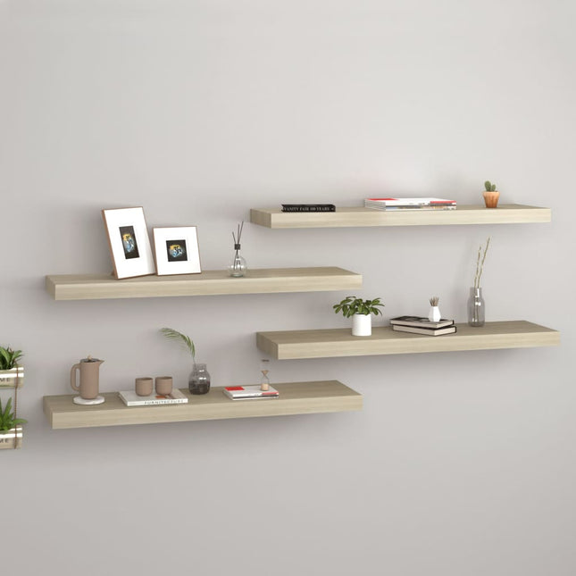 væghylder 4 stk. 80x23,5x3,8 cm MDF egetræsfarve