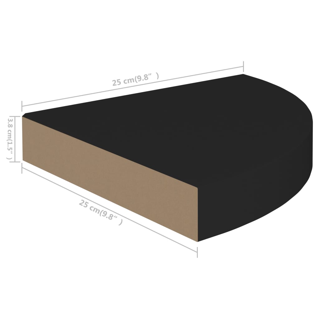 hjørnehylder 4 stk. 25x25x3,8 cm MDF sort