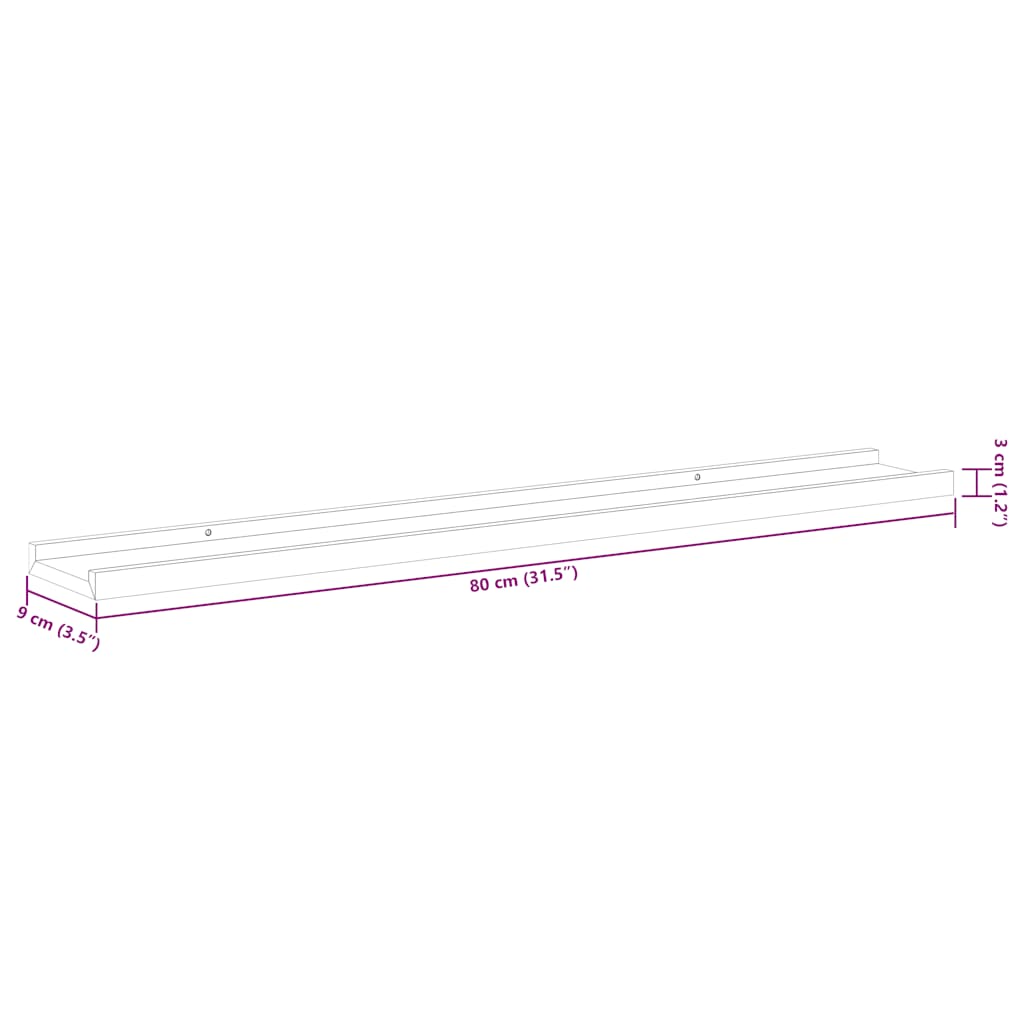 gallerihylder 2 stk. 80x9x3 cm MDF sort
