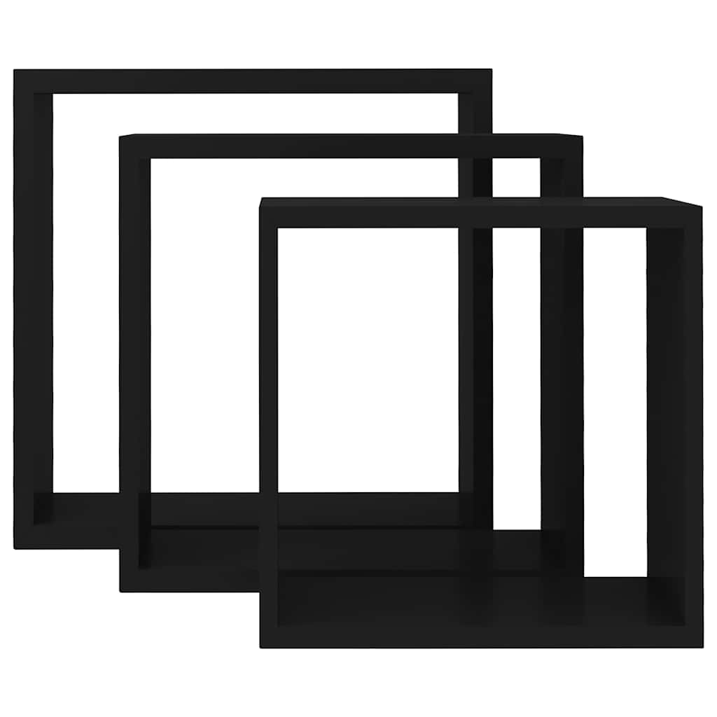 væghylder 3 stk. kubeformet MDF sort