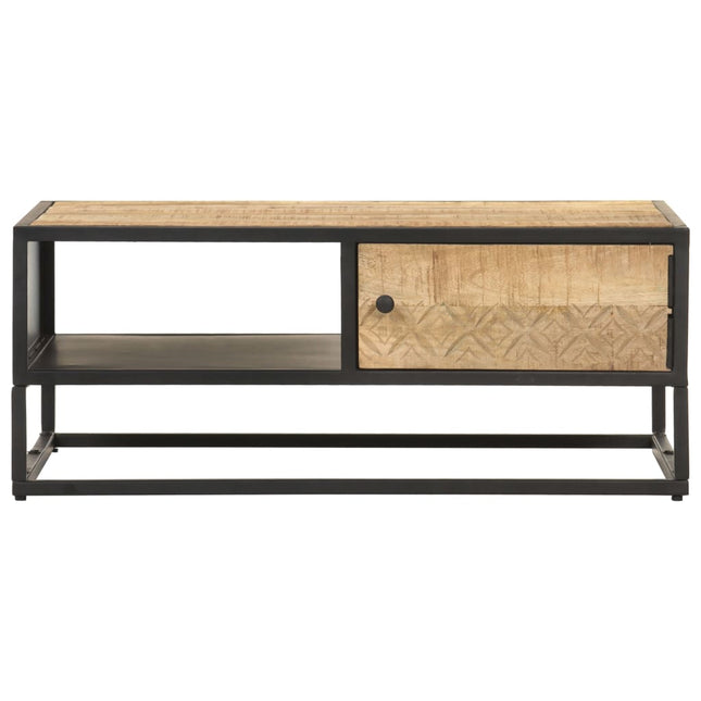 sofabord med udskåret låge 90x55x36 cm ru mangotræ