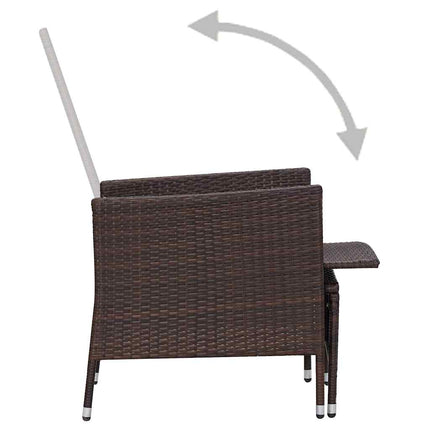 loungesæt til haven 2 dele med hynder polyrattan brun